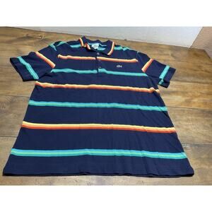 LACOSTE Mens Short Sleeve Striped Multicolor Polo Classic Logo Shirt Sz 6 Large